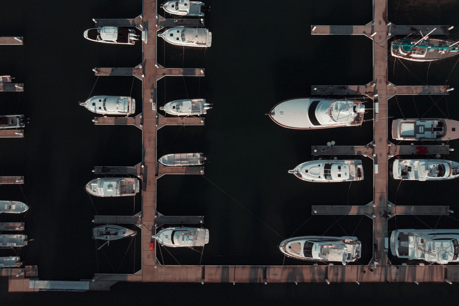 Bow Line Marina. Boats in their slips, seen from above.